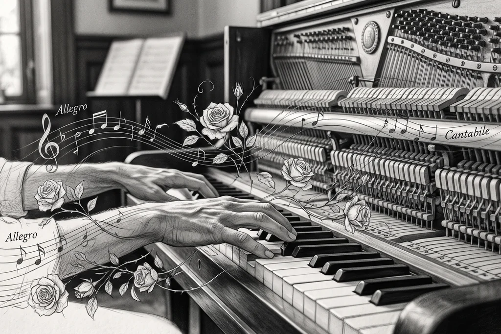 Hände am Klavier – Klaviernoten und Spieltechnik